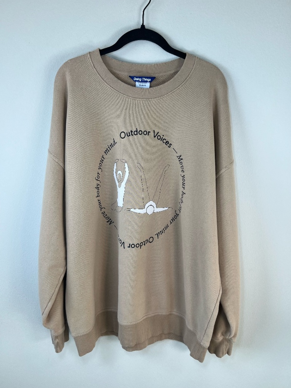 Outdoor Voices Limited Edition Crew Sweatshirt Tan Yoga Pose Terry Knit Unisex L